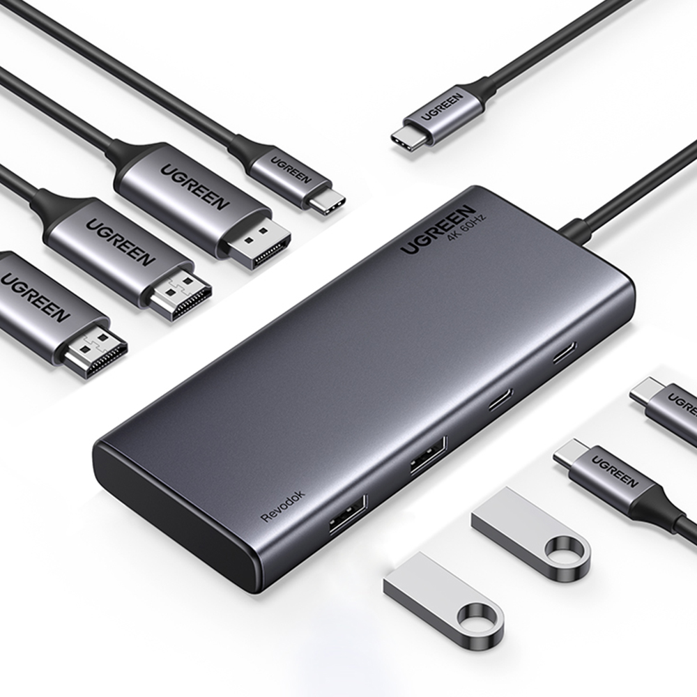 유그린 트리플 디스플레이 레보독 8in1 C타입 HDMI DP 10Gbps 2C 2A 멀티허브 도킹스테이션 CM639