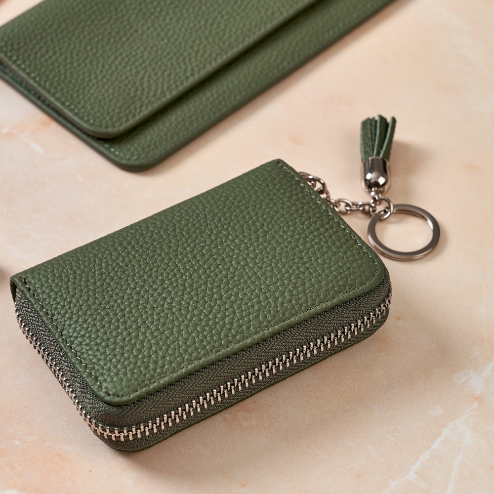 토고 가죽 슬림 여성 남성 여자 남자 지퍼형 아코디언 카드 지갑 홀더 동전지갑 키링