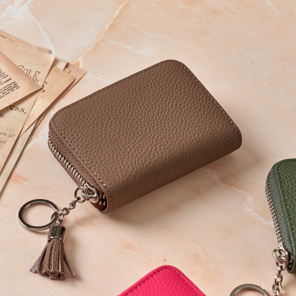 토고 가죽 슬림 여성 남성 여자 남자 지퍼형 아코디언 카드 지갑 홀더 동전지갑 키링