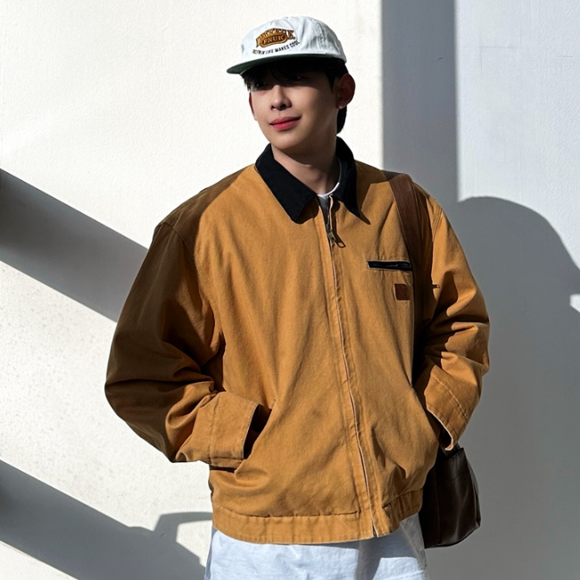 남자 만헤 오버핏 빈티지 워싱 누빔안감 패디드 크롭 워크 자켓 - 상품 이미지