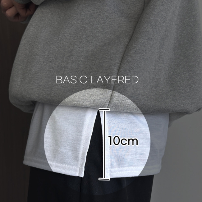 1+1 남자 만르 박스 오버핏 텐타워싱 10CM 옆트임 레이어드 반팔티 - 상세 이미지 4