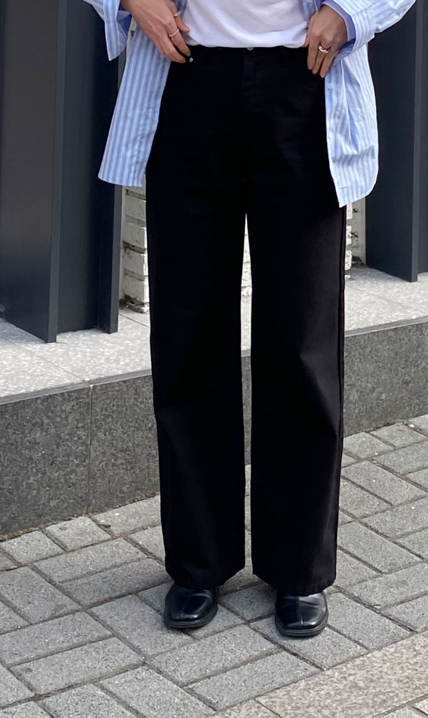 키작녀바지 블랙 코튼 세미와이드 일자핏 팬츠 상세 이미지 2