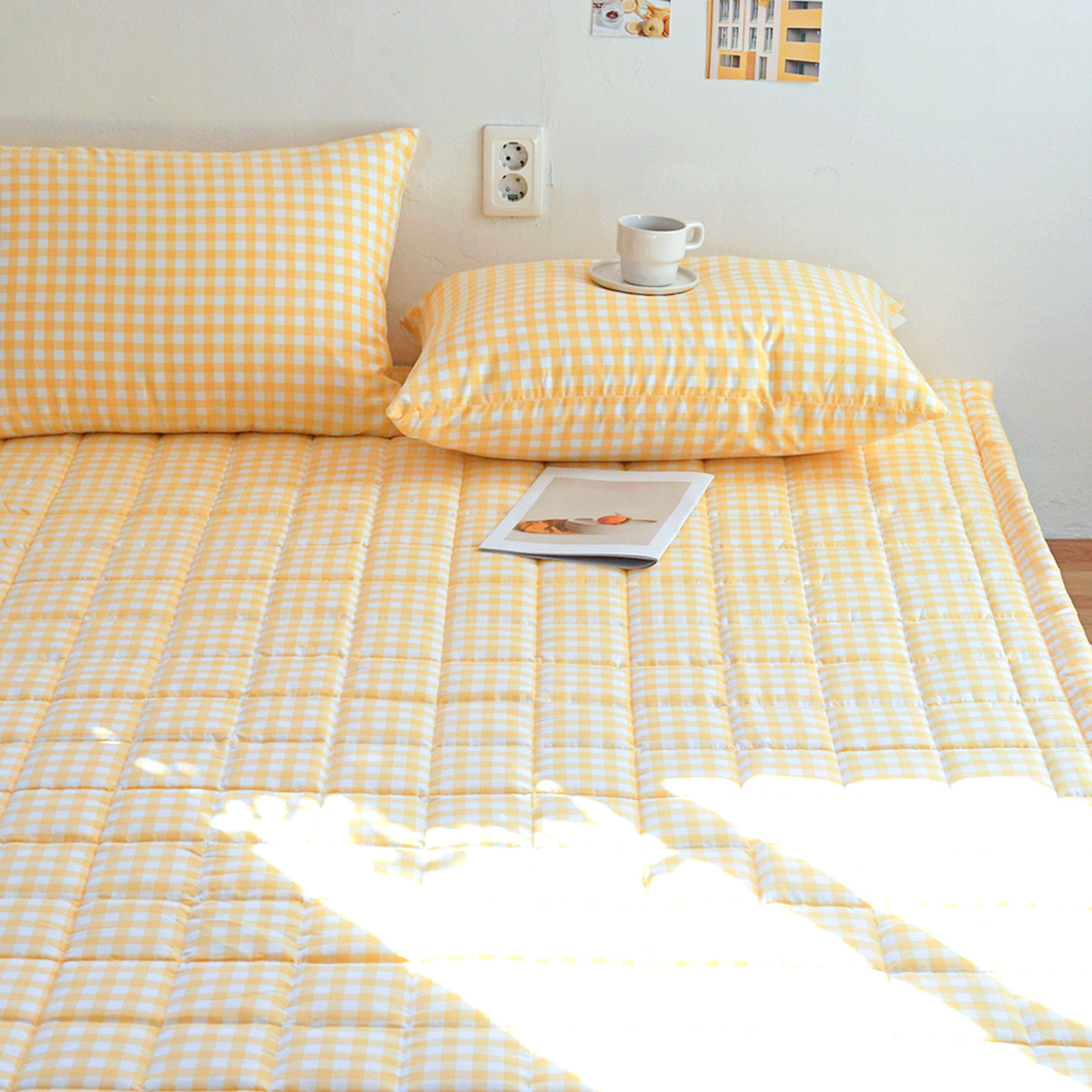 드림체크 먼지없는 사계절 고정밴딩 침대패드 샤인 옐로우, Q(퀸)