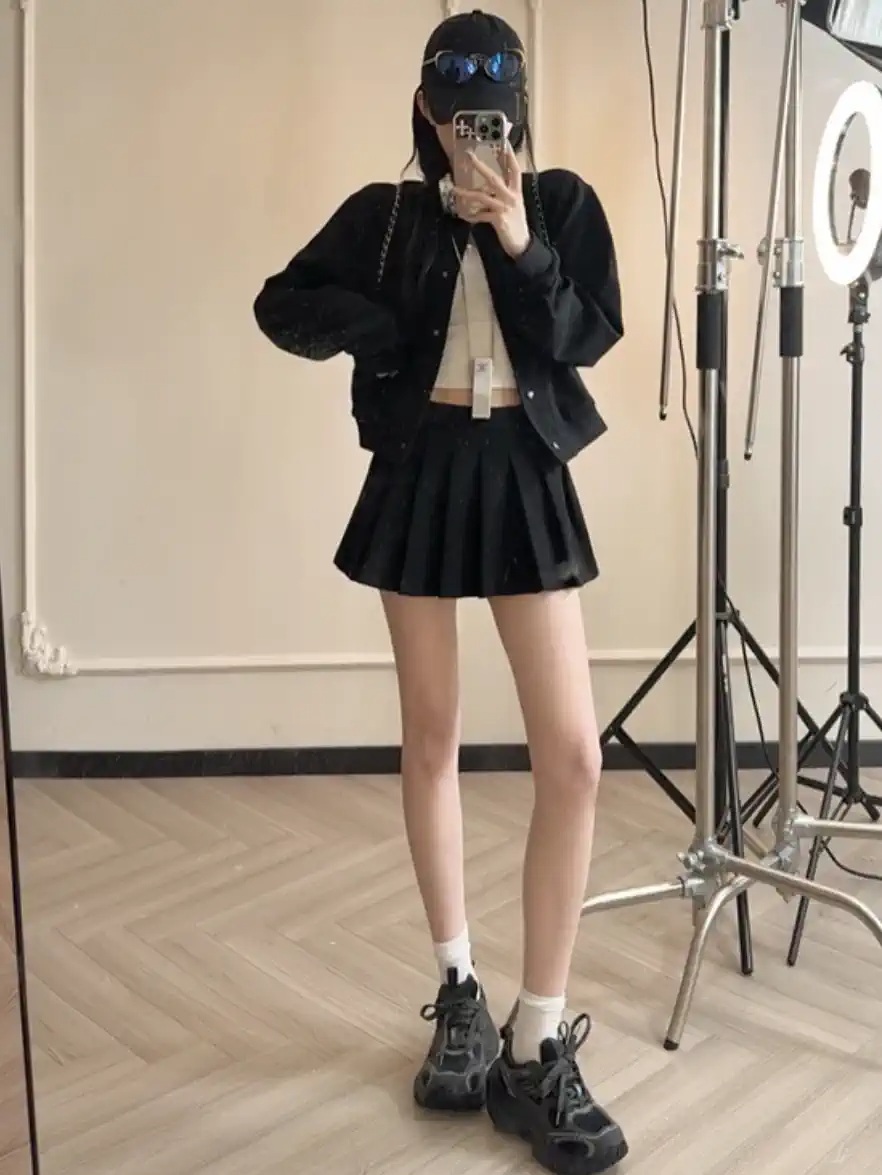 여성 봄 숏자켓 플리츠 스커트 캐주얼 세트 - 상세 이미지 5