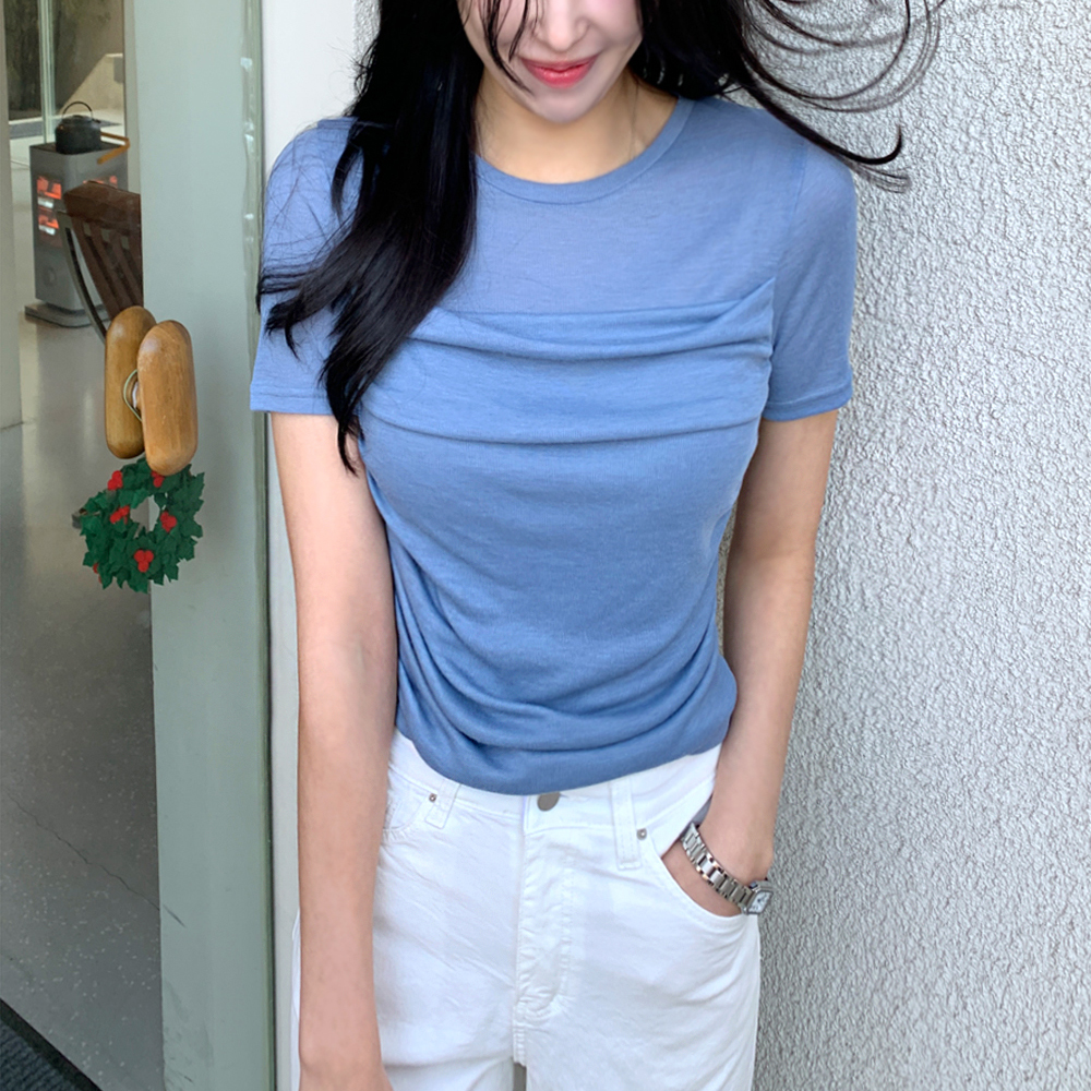 투나딘 2단 셔링 반팔 티셔츠 - 상품 이미지