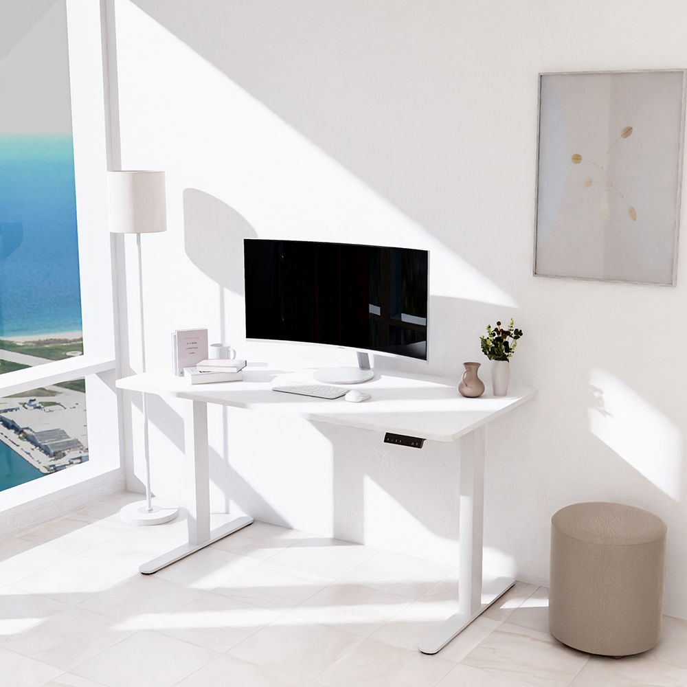 쿠잉 듀얼모터 전동모션데스크 높이조절 높낮이조절책상 스탠드 테이블 1600x750mm, 화이트 상판X화이트 프레임