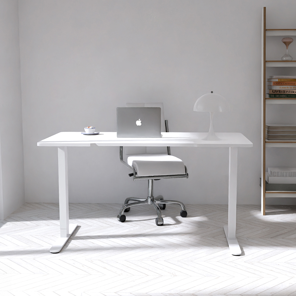 쿠잉 듀얼모터 전동모션데스크 높이조절 높낮이조절책상 스탠드 테이블 1600x750mm, 화이트 상판X화이트 프레임