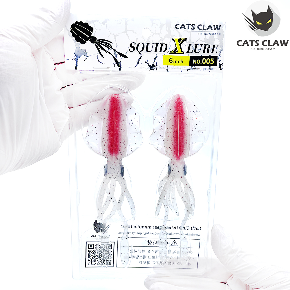캣츠크로우 스퀴드엑스 광어웜 다운샷웜 005 화이트레드, 15cm - 상품 이미지