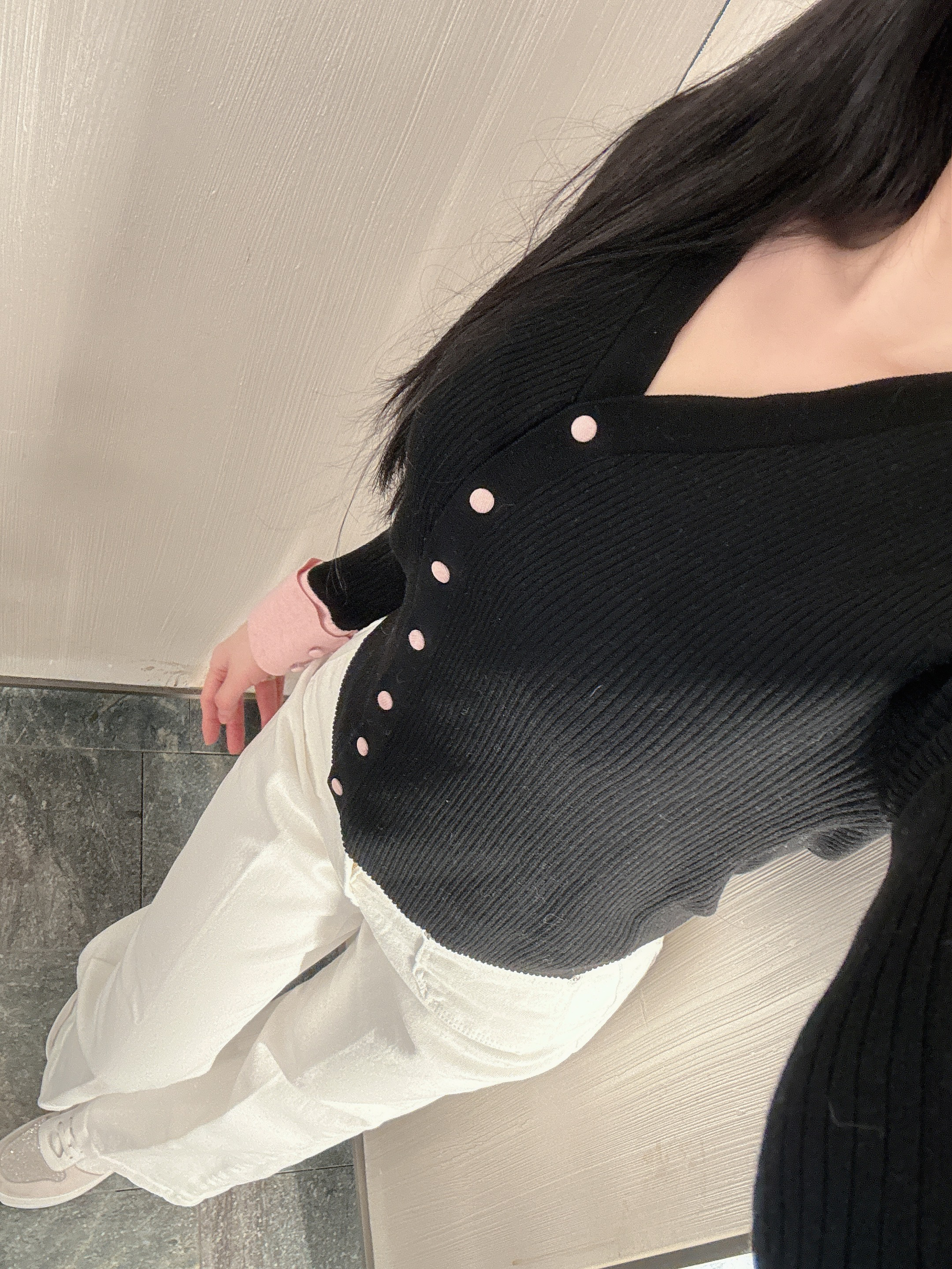 [블랙핑크/왕강추💕] 여리 소매 배색 단추 가디건 (수입) 상세 이미지 5