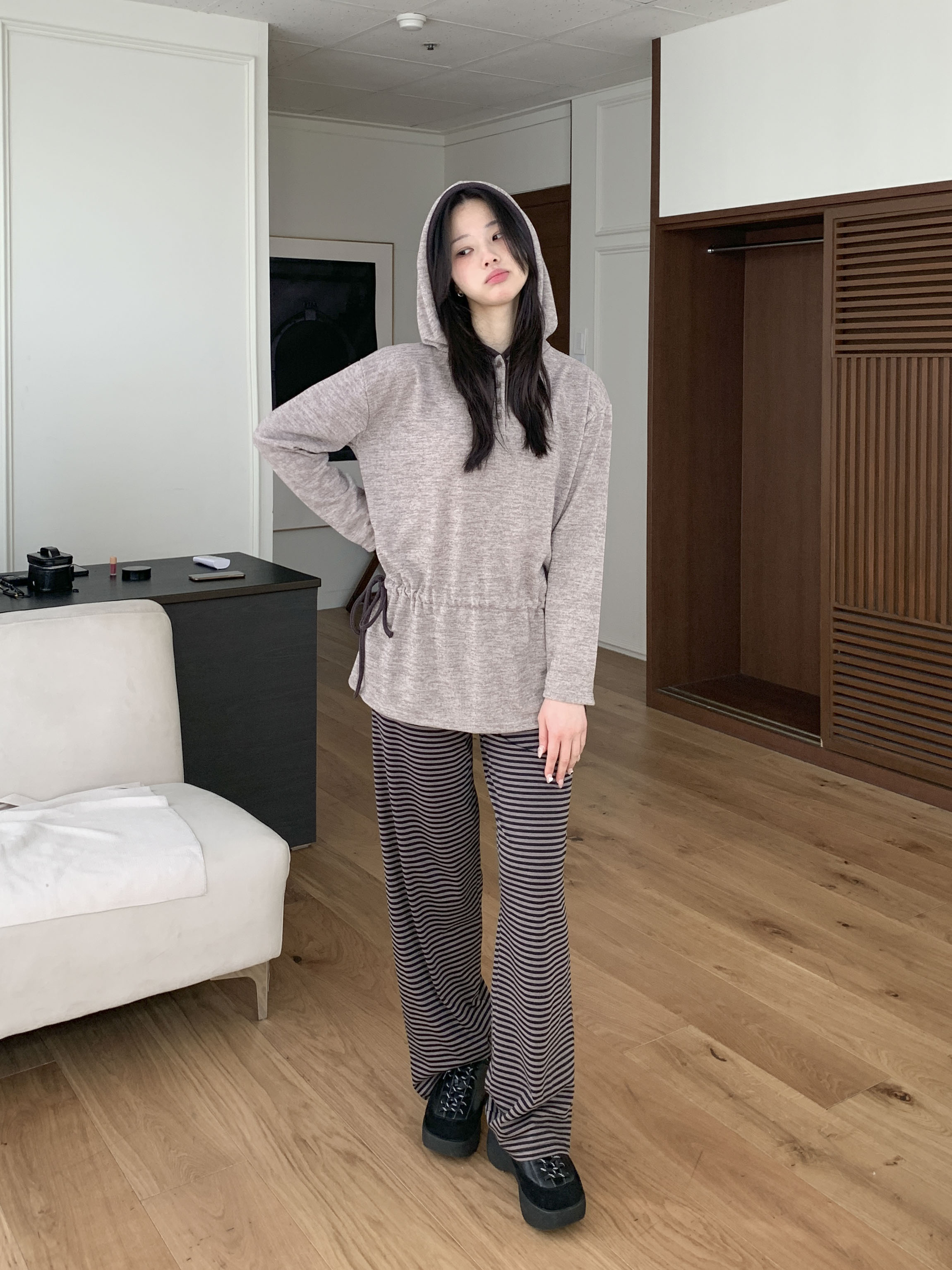 [빈티지♥/하체커버] 밀루 스트라이프 단가라 밴딩 팬츠 3color 상세 이미지 4
