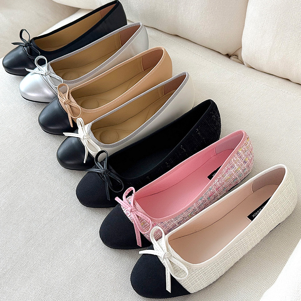 배색 리본 플랫슈즈 투톤 발편한 발레리나 플렛슈즈 하객 임산부 신발