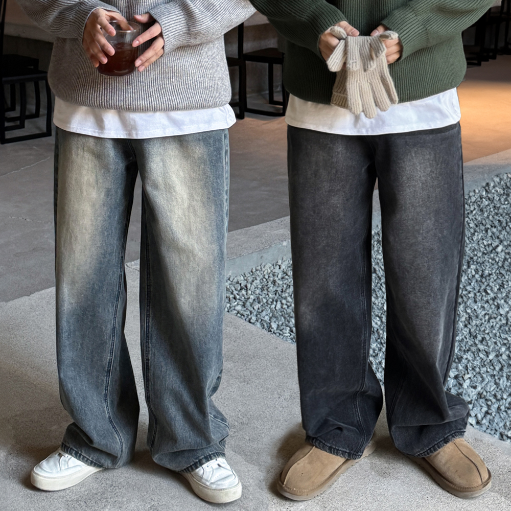 1+1 흑청바지 통큰바지 남자와이드청바지 - 상품 이미지
