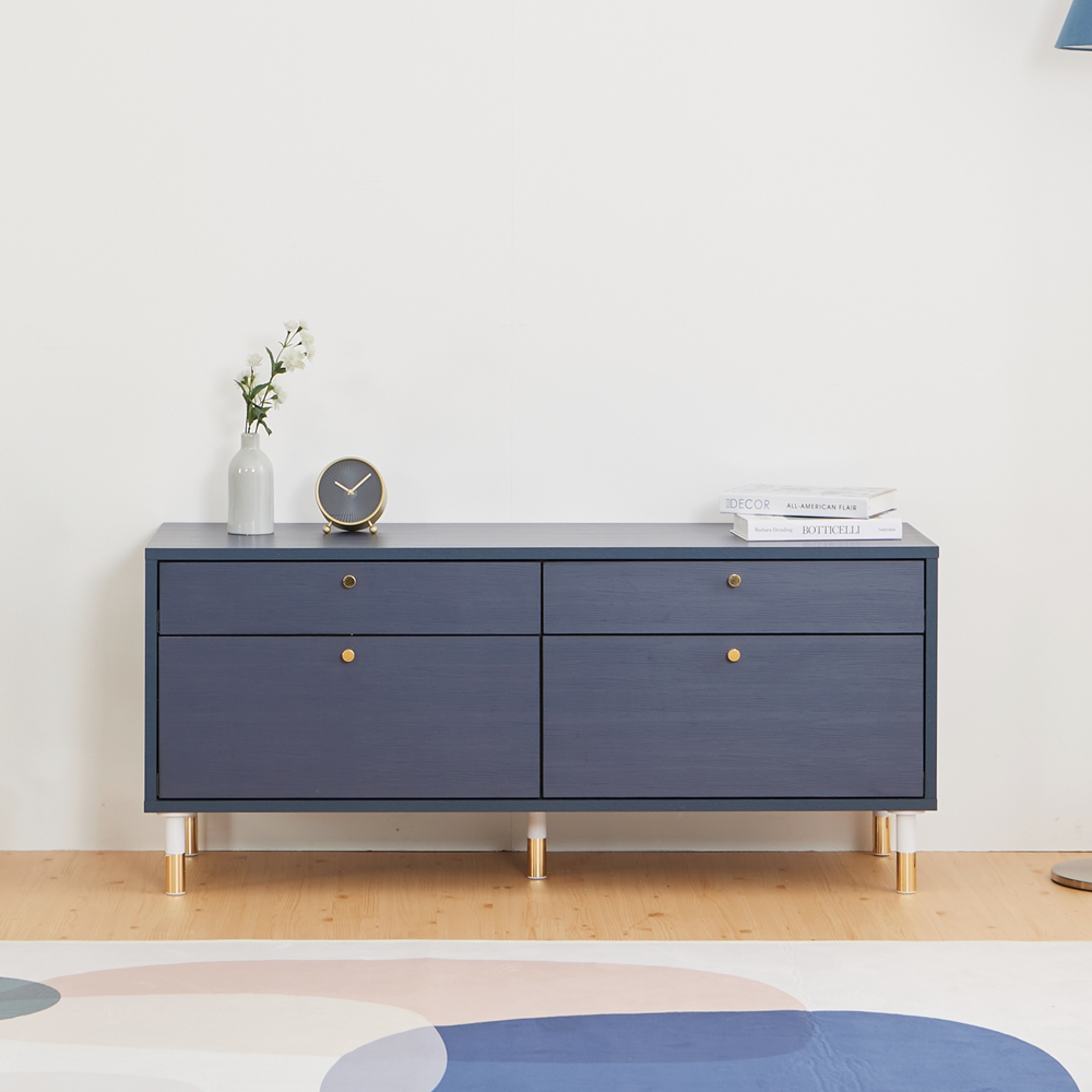 프라하 안방티비장 낮은 티비 서랍장 선반 1200x400x525mm, 네이비