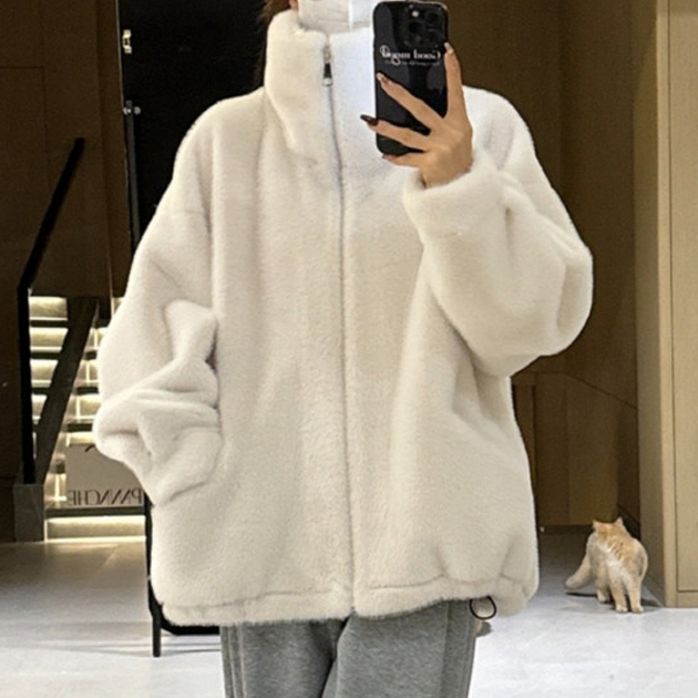 여성 페이크퍼 오버핏 집업 자켓 겨울 데일리 아우터 - 메인 이미지