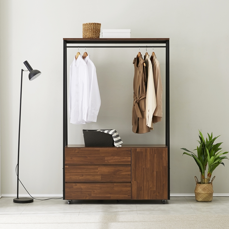 비바 서랍식행거 철제 시스템 일자 바퀴달린 이동식 3단 1200 - 상품 이미지