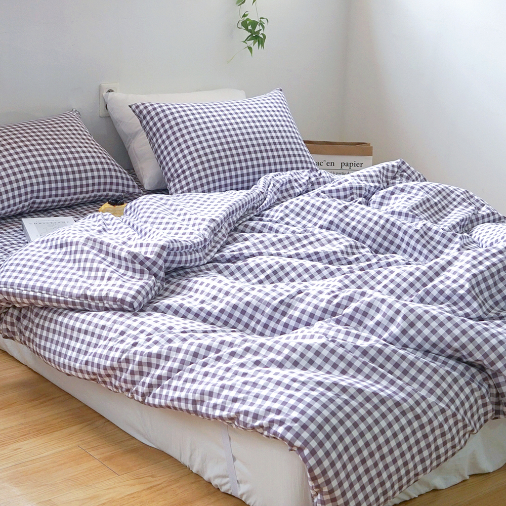 드림체크 먼지없는 사계절 옥수수솜 무봉제 차렵이불세트 그레이프 퍼플, SS패드세트(이불+베개커버+침대패드)