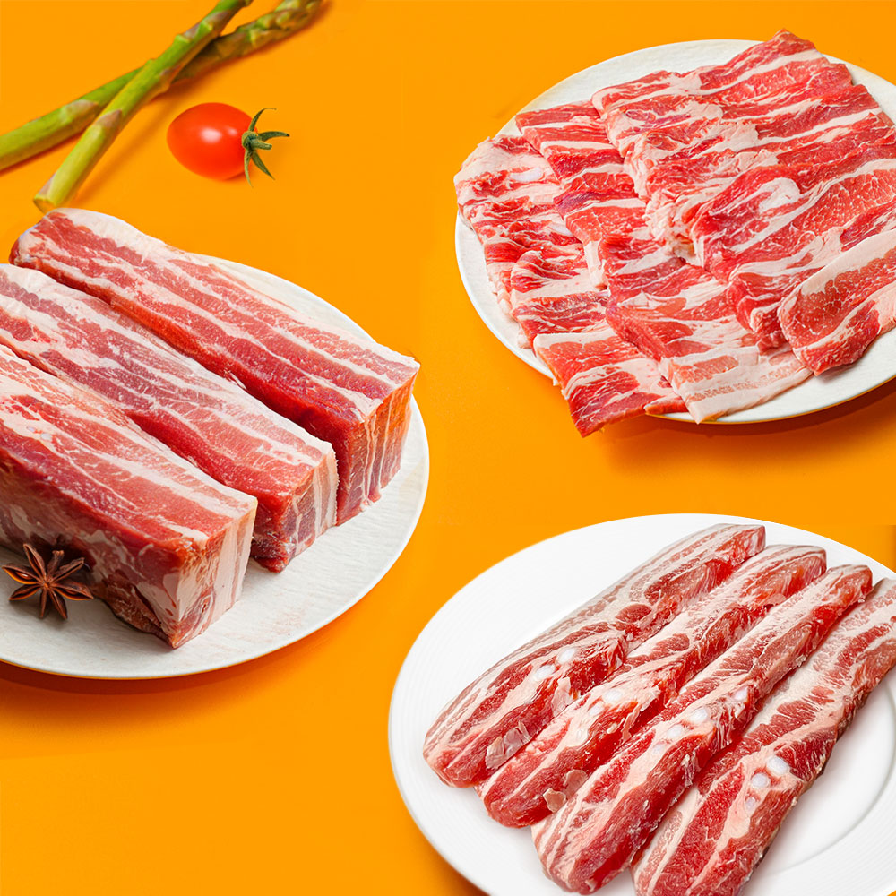 설렘한입 삼겹살 2kg 대패 통삼겹 수입 냉동 구이용 목전지 등갈비 가브리살