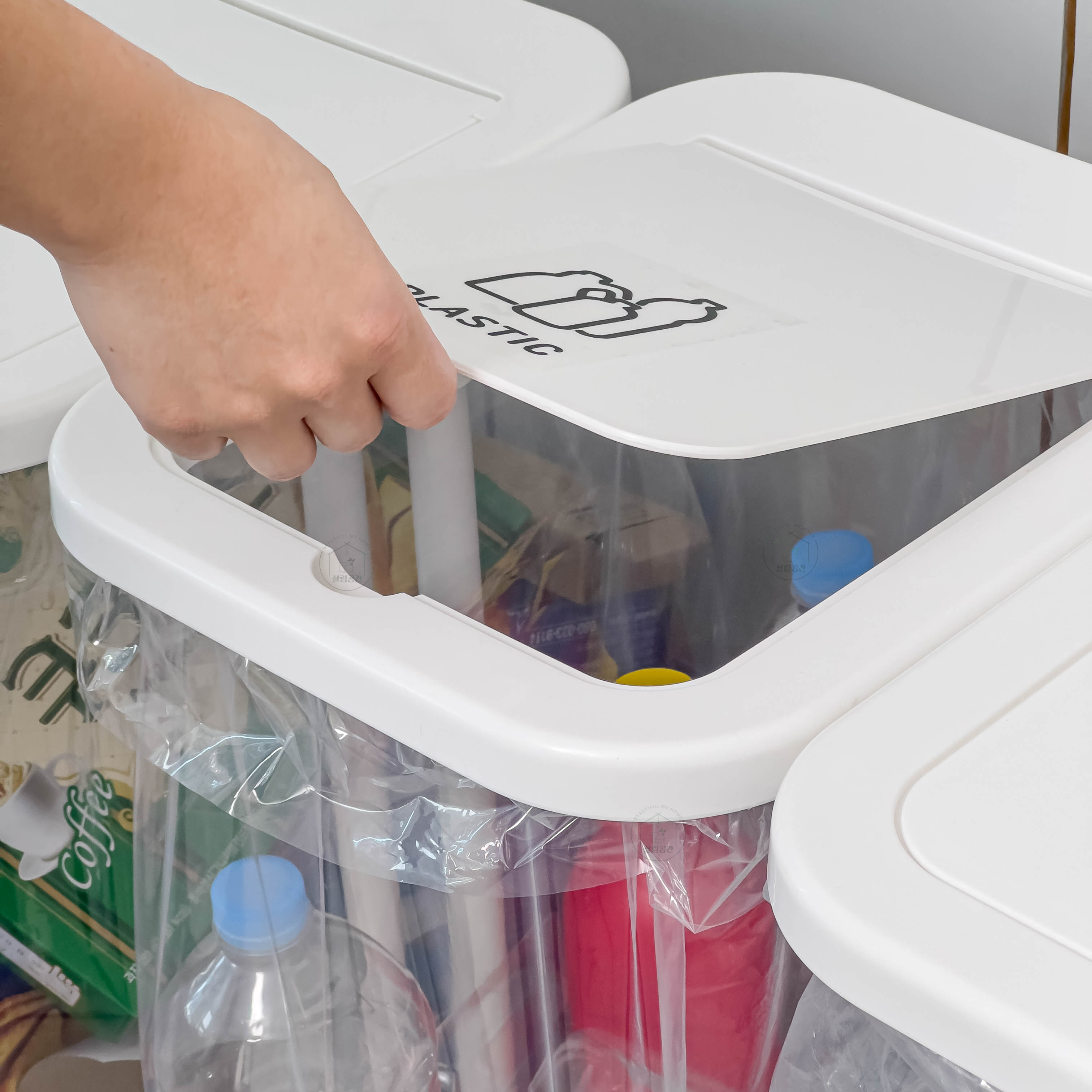 살림공간 재활용 분리수거함 3단 가정용 60L