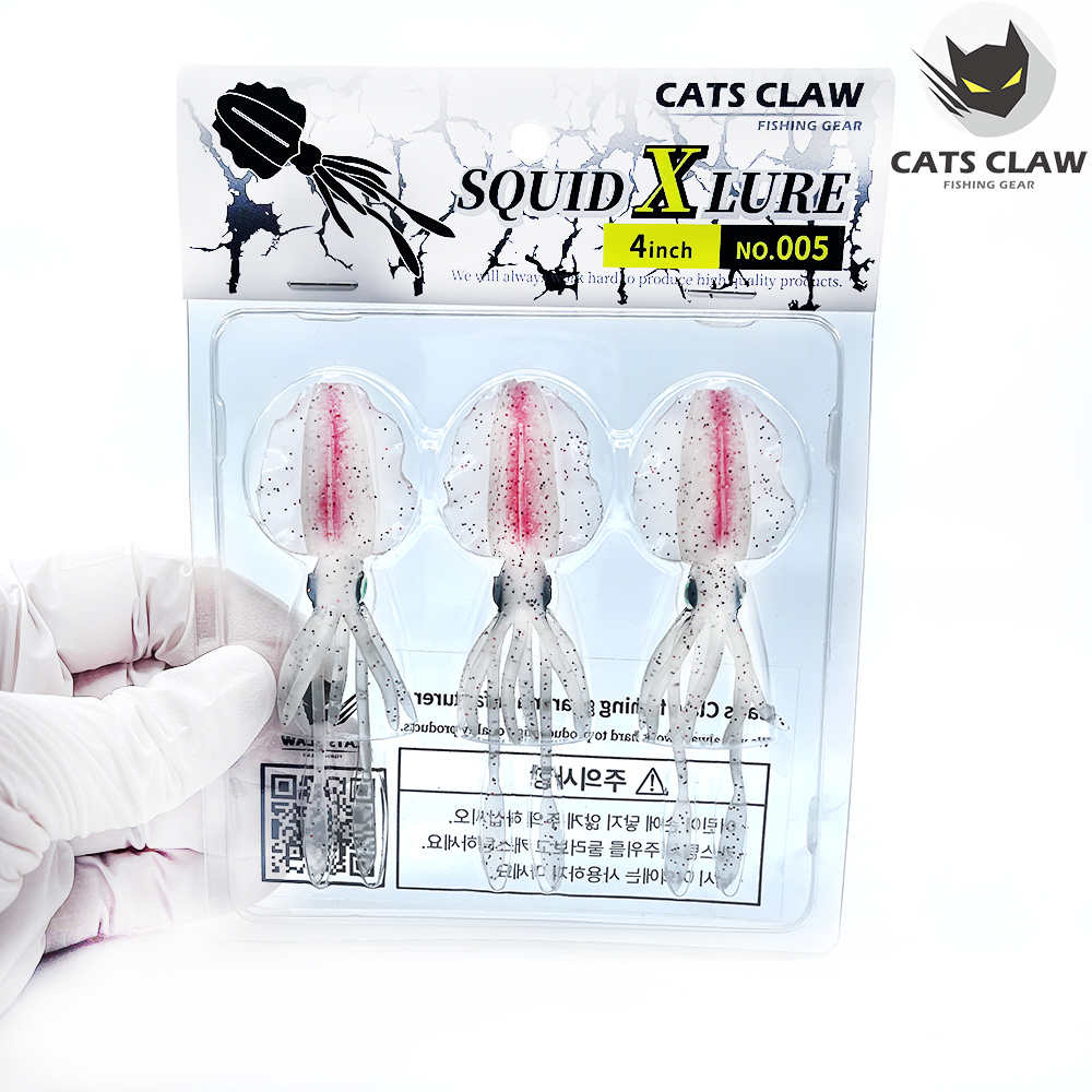 캣츠크로우 스퀴드엑스 광어웜 다운샷웜 005 화이트레드, 10cm(4인치) - 상품 이미지