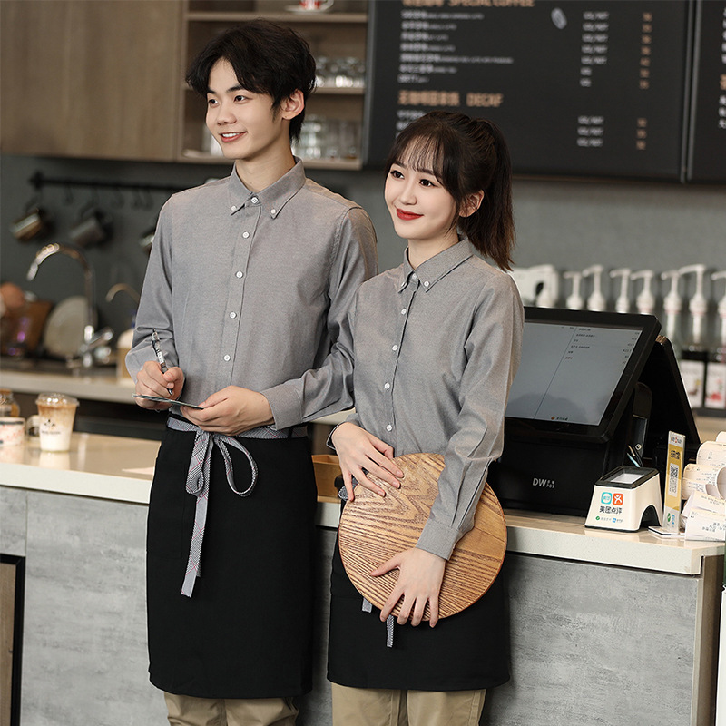 바리스타 유니폼 서빙 종업원 단체복 서빙 셔츠 여름용 반팔 - 상품 이미지