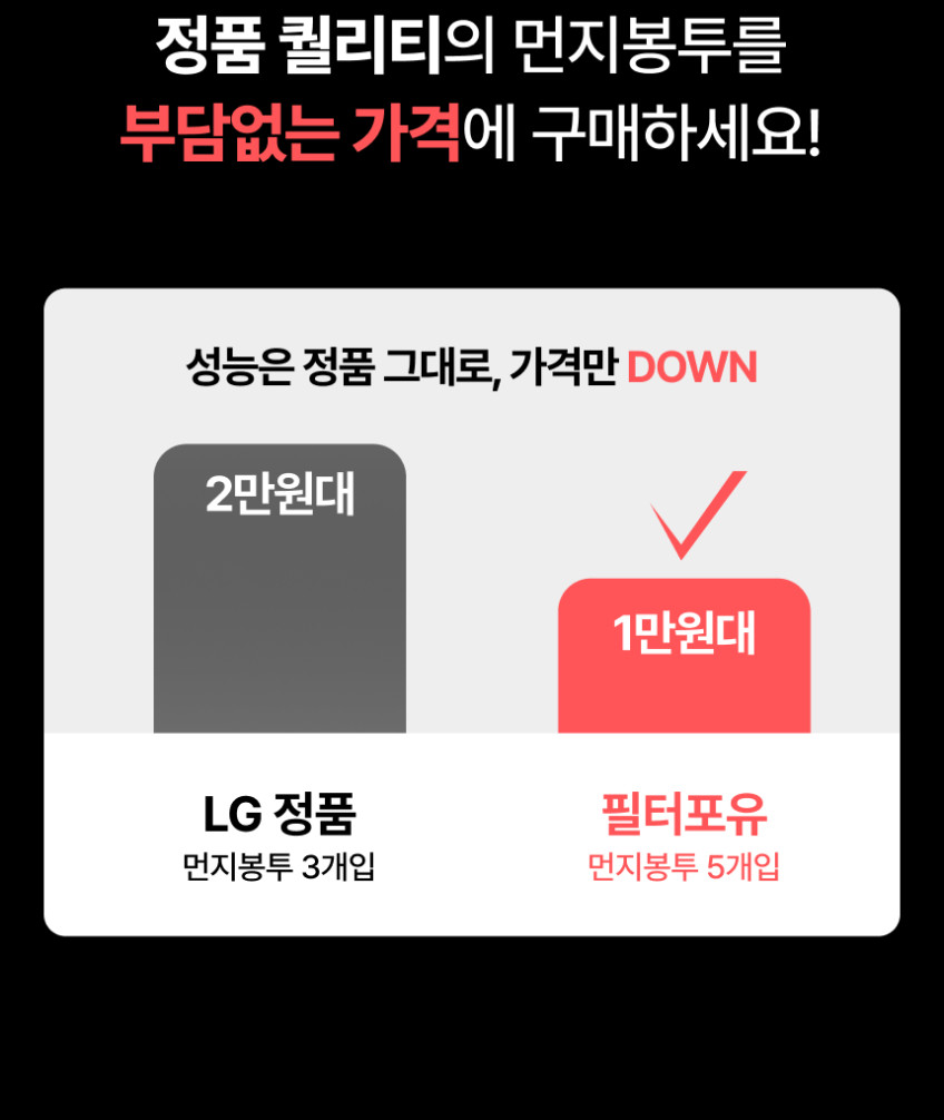 LG 엘지 코드제로 먼지봉투 A9 A9S 올인원타워 오브제컬렉션 필터포유 5개입 판매처 상세 정보 이미지 2