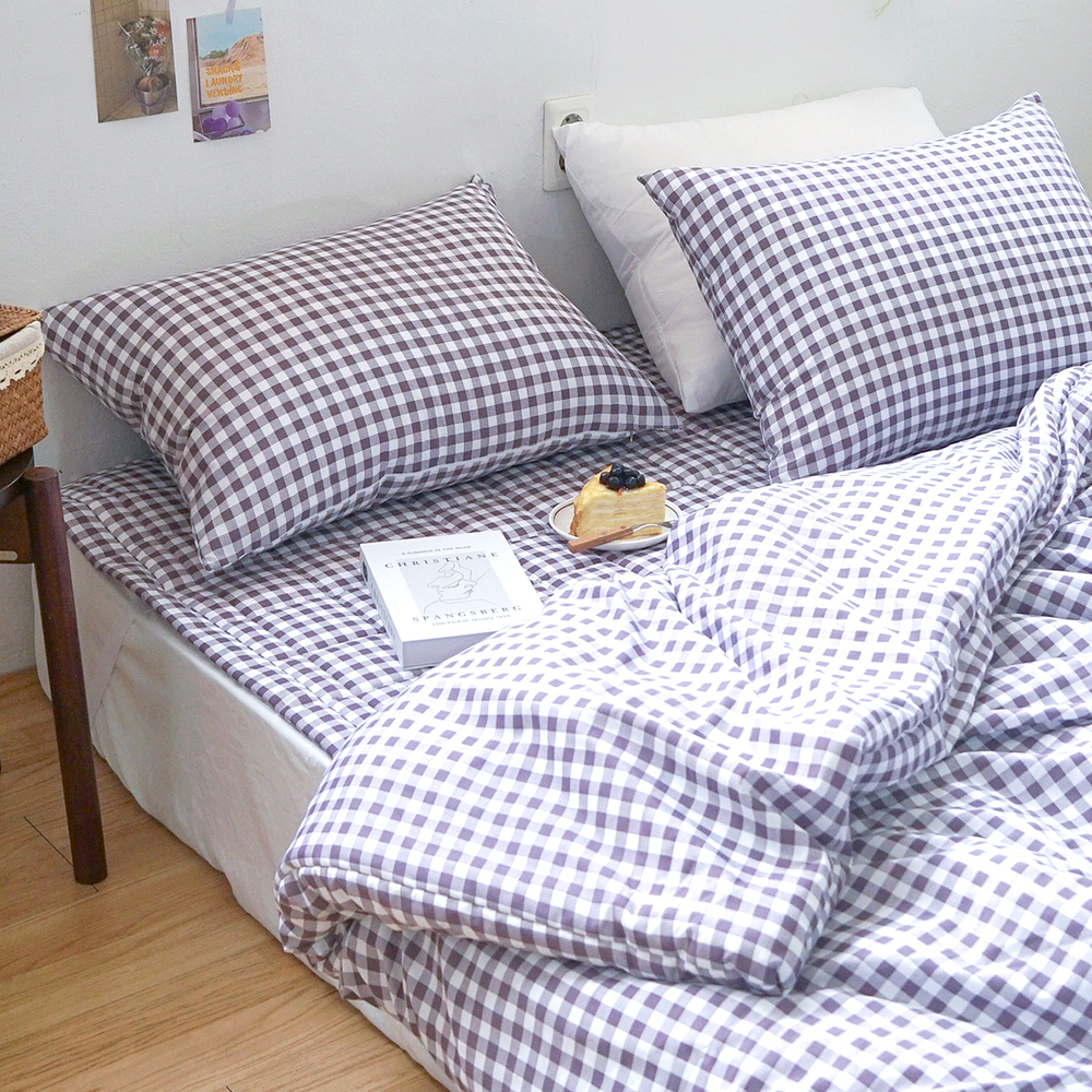 드림체크 먼지없는 사계절 옥수수솜 무봉제 차렵이불세트 그레이프 퍼플, SS패드세트(이불+베개커버+침대패드)