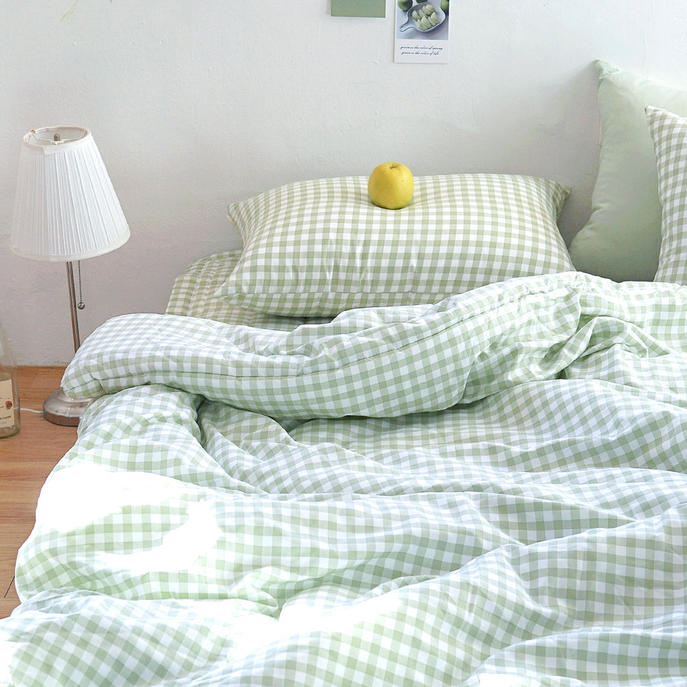 드림체크 먼지없는 사계절 옥수수솜 무봉제 차렵이불 애플그린, Q(퀸)