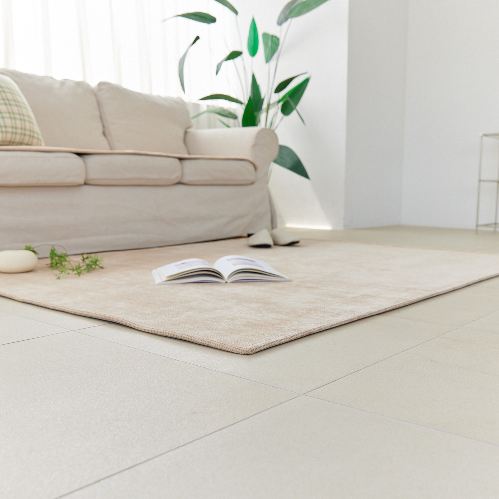 체크 생활 방수 러그 단모 워셔블 거실 카페트 베이지, 230x170cm