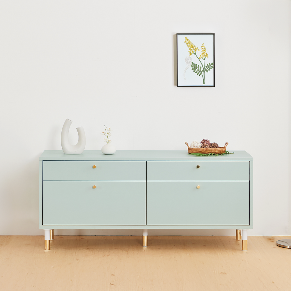 프라하 안방티비장 낮은 티비 서랍장 선반 1200x400x525mm, 민트