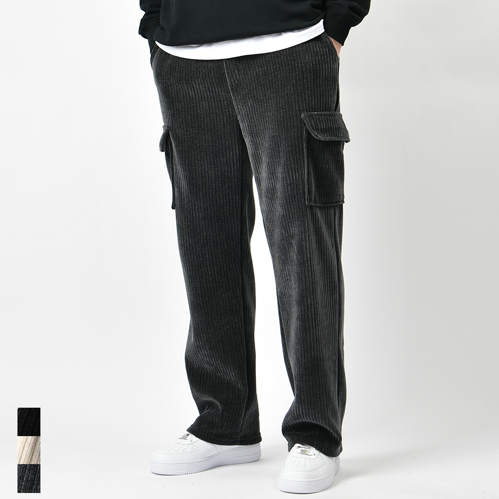 남자 골덴바지 세미 와이드 카고 스판 밴딩 겨울 코듀로이 팬츠 - 상품 이미지