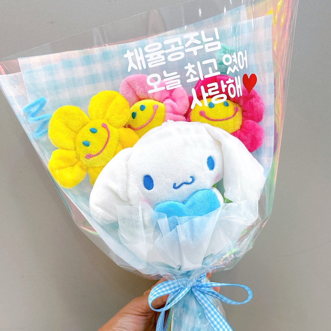 산리오 레터링 맞춤제작 인형꽃다발 졸업식 발표회 입학식 시나모롤 블루 헬로키티 - 상품 이미지