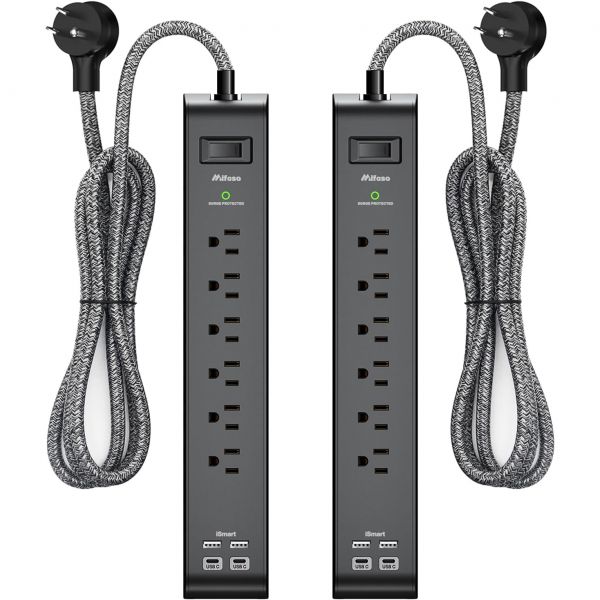 Mifaso 멀티탭 서지 프로텍터 6구 2USB 900J THU6046 공간 절약형 디자인 : 제이에이치상사10