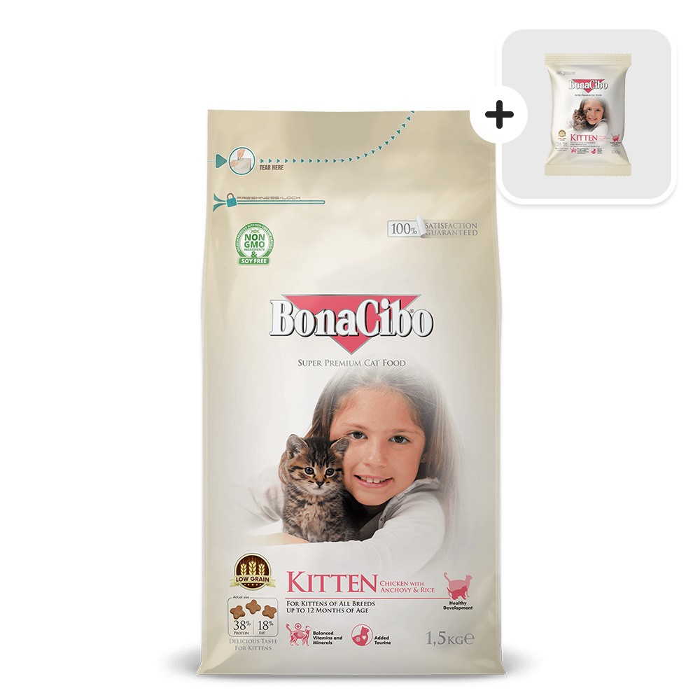 보나시보 키튼 치킨 엔초비 & 라이스 1.5kg 고양이사료+샘플사료 100g - 상품 이미지