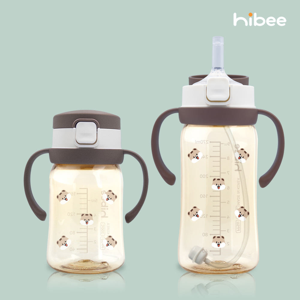 하이비 PPSU 에잇벤트 원터치 빨대컵 170ml 볼빵곰 초코브라운 빨대2종 포함