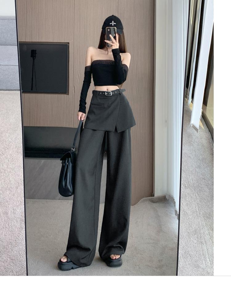 여성 Y2K 힙딥커버 와이드팬츠 루즈핏 레이어드 하이웨스트 슬랙스 빅사이즈 캐주얼바지 - 상세 이미지 3