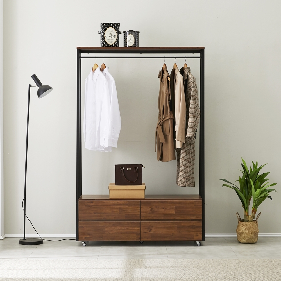 비바 서랍식행거 철제 시스템 일자 바퀴달린 이동식 2단 1200 - 상품 이미지