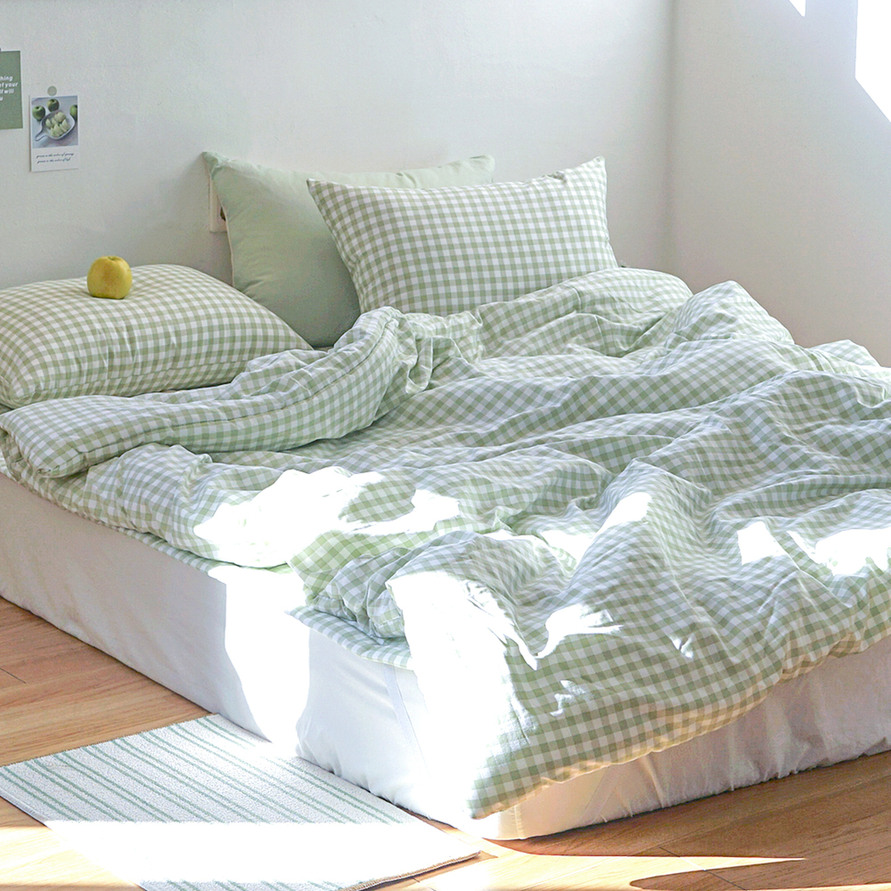 드림체크 먼지없는 사계절 옥수수솜 무봉제 차렵이불 애플그린, Q(퀸)