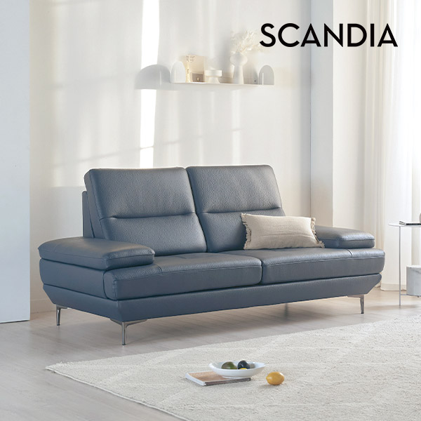 스칸디아 버밍엄 천연 통가죽 소파 스툴미포함, 네이비, 3인용