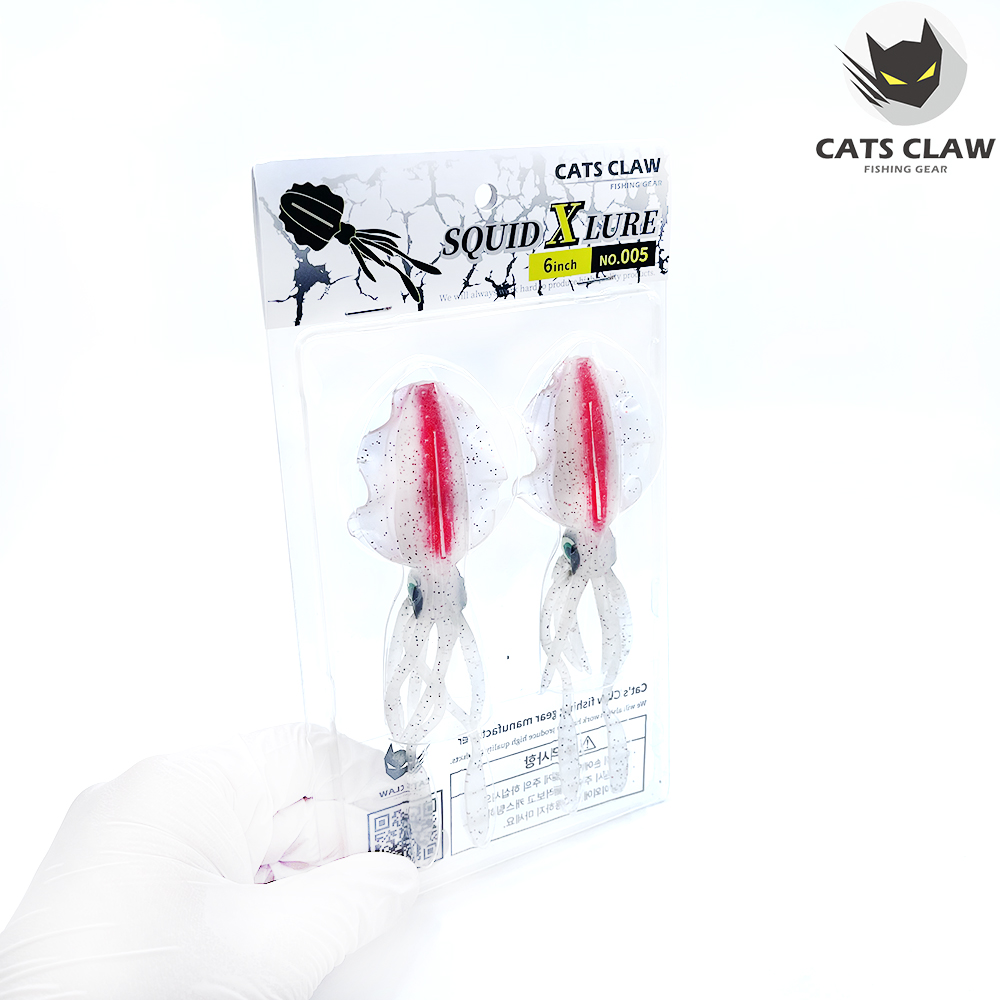 캣츠크로우 스퀴드엑스 광어웜 다운샷웜 005 화이트레드, 15cm - 상세 이미지 2