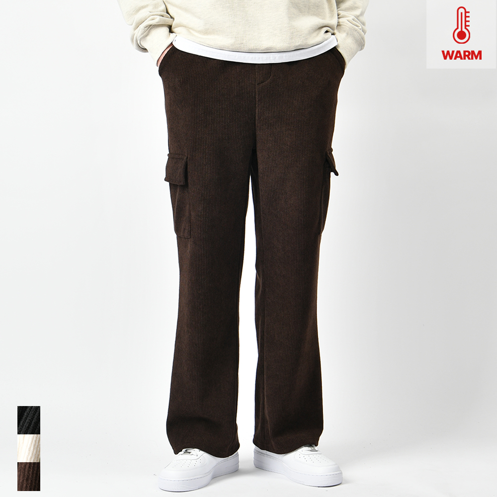 남자 코듀로이 골덴 카고 와이드 기모 스판 밴딩 팬츠 - 상품 이미지