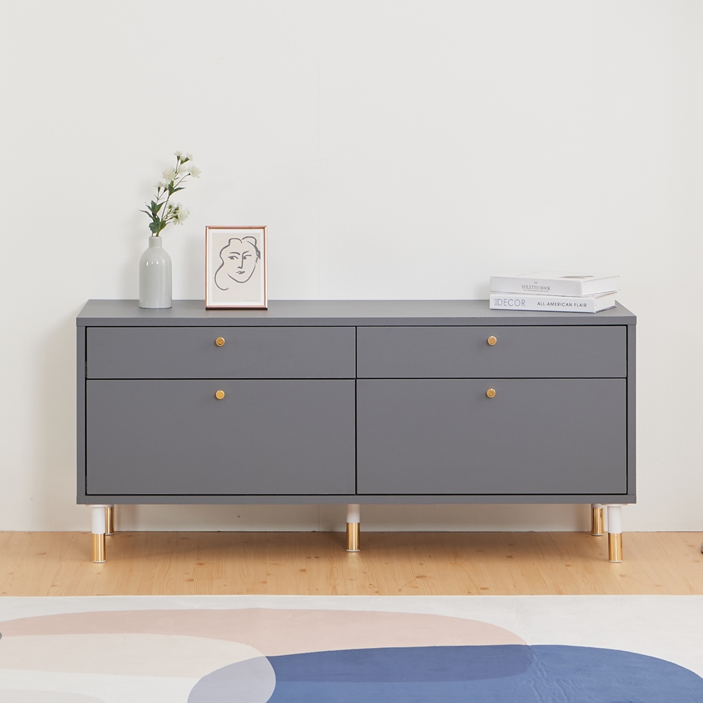 프라하 안방티비장 낮은 티비 서랍장 선반 1200x400x525mm, 그레이