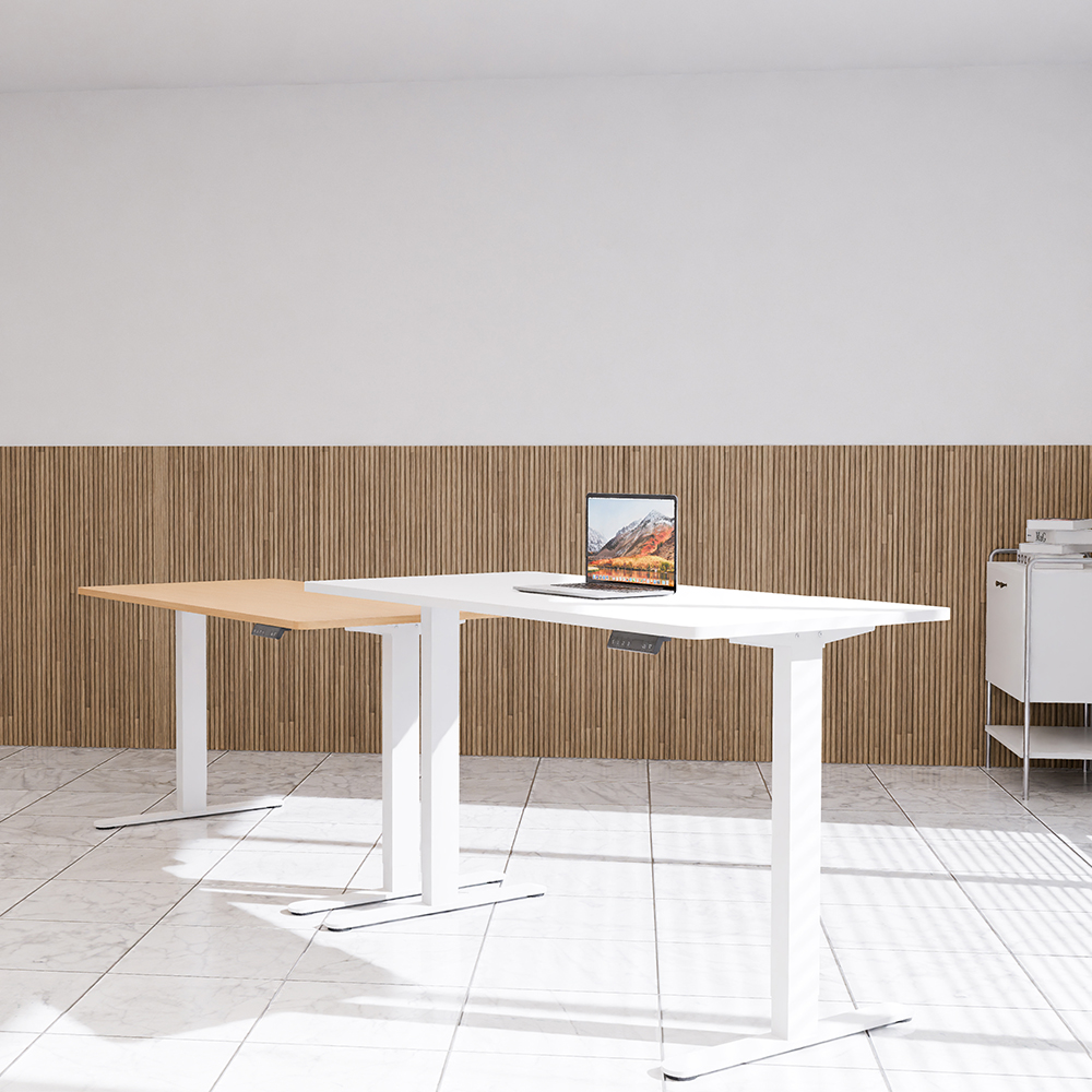 쿠잉 듀얼모터 전동모션데스크 높이조절 높낮이조절책상 스탠드 테이블 1600x750mm, 화이트 상판X화이트 프레임