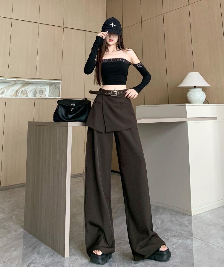 여성 Y2K 힙딥커버 와이드팬츠 루즈핏 레이어드 하이웨스트 슬랙스 빅사이즈 캐주얼바지 - 상세 이미지 4