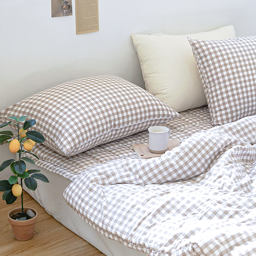 드림체크 먼지없는 사계절 옥수수솜 무봉제 차렵이불 초코브라운, Q(퀸)