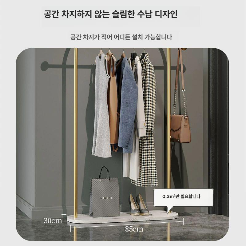 드레스룸 행거 선반 의류 수납 진열대 시스템 골드 수납선반 스탠드옷걸이 45cm 금색 지지대 + 화이트 대리석 받침 - 상세 이미지 4