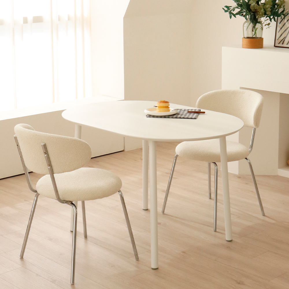 보보 타원 1200 라미네이트 화이트 테이블 2인식탁세트 (식탁1의자2)