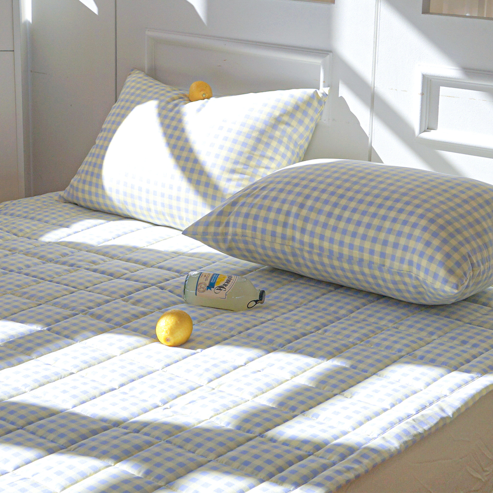 드림체크 먼지없는 사계절 고정밴딩 침대패드 블루 레몬, SS(슈퍼싱글)