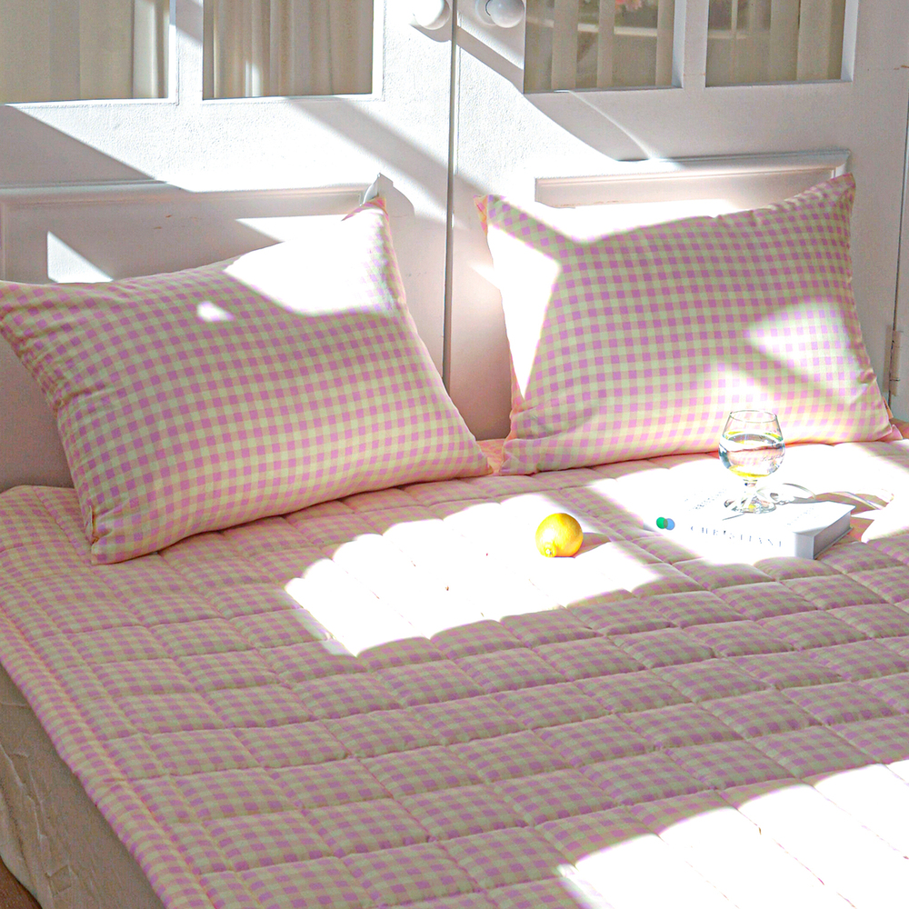 드림체크 먼지없는 사계절 고정밴딩 침대패드 핑크 레몬, SS(슈퍼싱글)