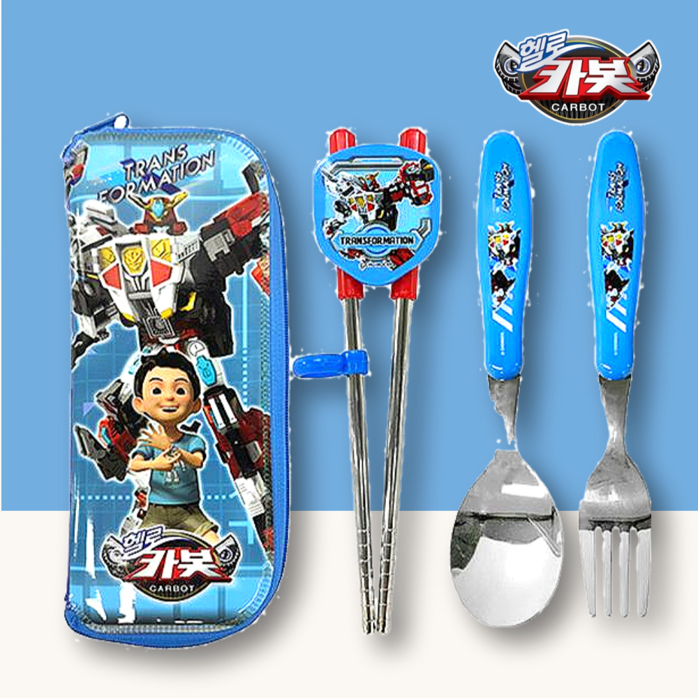 헬로카봇 수저세트 교정 젓가락 숟가락 수저케이스 왼손 어린이 유아