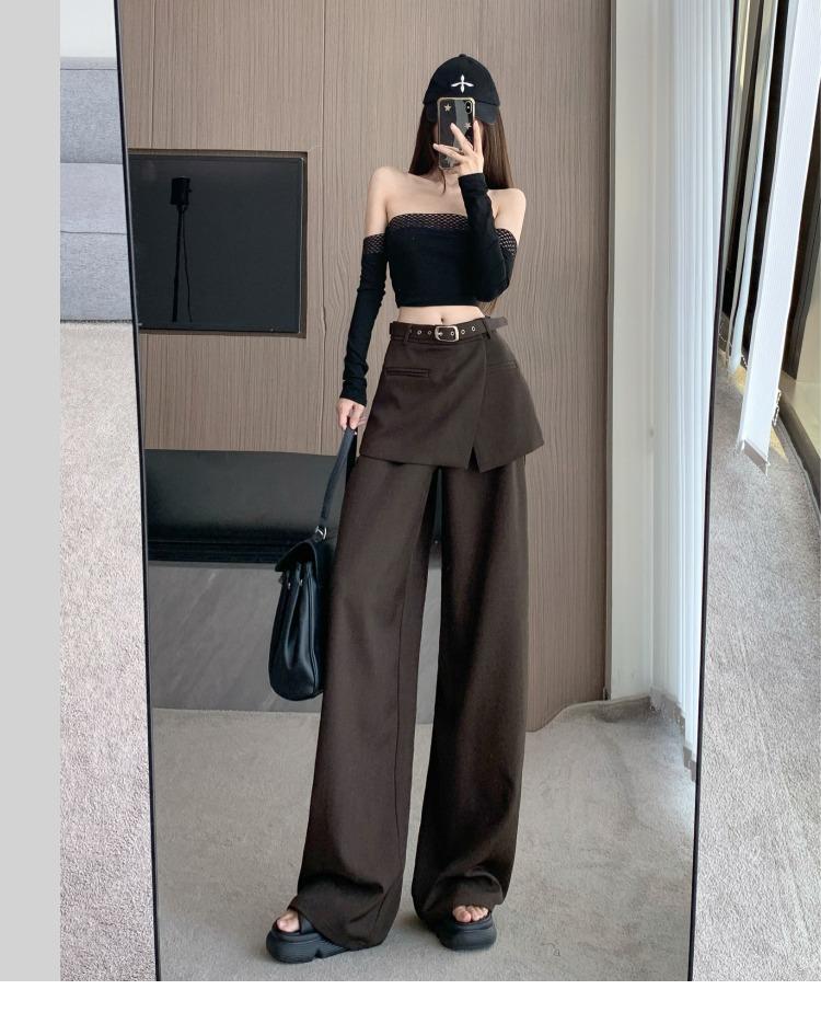 여성 Y2K 힙딥커버 와이드팬츠 루즈핏 레이어드 하이웨스트 슬랙스 빅사이즈 캐주얼바지 - 상세 이미지 5